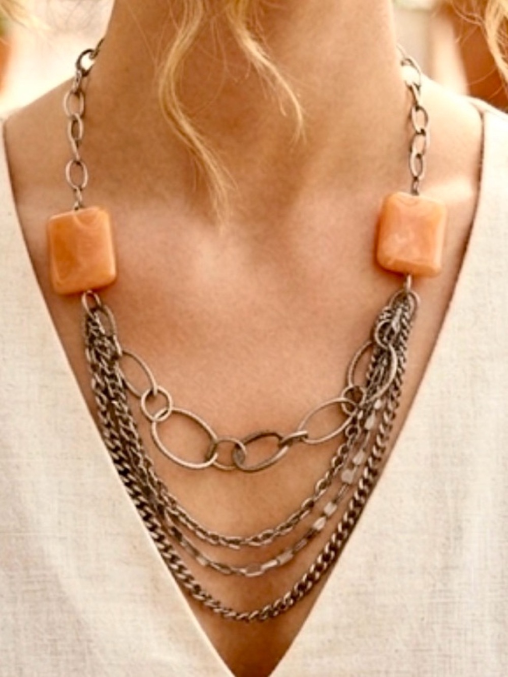 Avon  Multi-Strand Necklace with Orange Accents